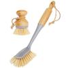 imagemDesign Bamboo Scrubbing Brushes Stiff Bristles  Wash Dishes Pots Pans  For Kitchen Sink Household Cleaning  Combo Includes Mini Palm Long Handled Bottle Brush  Set of 2  GrayNatural Wood