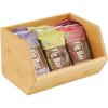 imagemDesign Bamboo Stackable Food Storage Organization Bin Basket  Wide Open Front for Kitchen Cabinets Pantry Offices Closets Holds Snacks Dry Goods Packets Spices Teas  Natural Wood