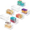 imagemDesign Deep Plastic Kitchen Storage Organizer Container Bin for Pantry Cabinet Cupboard Shelves Fridge or Freezer Holds Dry Goods Sauces Condiments Drinks Ligne Collection 8 Pack Clear