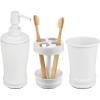 imagemDesign Metal Bathroom Vanity Countertop Accessory Set Includes Refillable Soap Dispenser Divided Toothbrush Stand Tumbler Rinsing Cup Vivi Collection Set of 3 Matte White