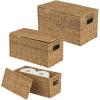 imagemDesign Natural Woven Seagrass Closet Storage Organizer Basket Bin with Removeable Lids to use in Closet Bedroom Bathroom Entryway Office  Set of 3  Natural Finish