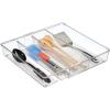 imagemDesign Plastic AdjustableExpandable Divided Drawer Storage Organizer with 4 Compartments for Kitchen Pantry Cupboard Cabinet Hold Silverware Utensils Cutlery Ligne Collection Clear