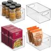 imagemDesign Plastic Kitchen Organizer Storage Holder Bin with Handles for Pantry Cupboard Cabinet FridgeFreezer Shelves Counter Holds Canned Food Snacks Ligne Collection 4 Pack Clear