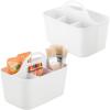 imagemDesign Plastic Portable Craft Storage Organizer Caddy Tote Divided Basket Bin with Handle for Crafts Sewing Art Supplies  Holds Brushes Colored Pencils  Lumiere Collection  2 Pack  White
