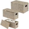 imagemDesign Woven Water Hyacinth Rectangle Storage Organizer Basket Bin with Topper Lid and Handles  Natural Farmhouse Holder Containers for Closet Bedroom Bathroom Office  Set of 3  Gray