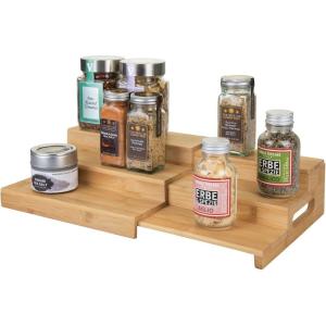 imagemDesign Bamboo Adjustable Expandable Spice Rack Organizer with 3 Levels Storage for Kitchen Cabinet Countertop Pantry Shelf  Holds Spice Jars  Echo Collection  Natural