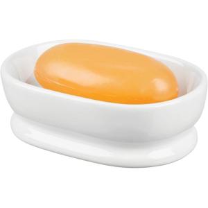 imagemDesign Decorative Ceramic Bar Soap Dish Tray for Bathroom Vanities Countertops Pedestals Kitchen Sink  Store Hand Soap Pumice Bars Sponges Scrubbers  White