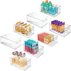 imagemDesign Deep Plastic Kitchen Storage Organizer Container Bin for Pantry Cabinet Cupboard Shelves Fridge or Freezer  Holds Dry Goods Sauces Condiments Drinks Ligne Collection 8 Pack Clear