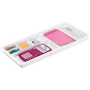 imagemDesign Expandable Plastic Drawer Organizer and Storage Container for Office Supplies  Gel Pen Pencil Marker Stationary Desk Supply Holder for Drawers and Desktop  Lumiere Collection  White