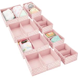 imagemDesign Fabric Drawer Organizer Bins KidsBaby Nursery Dresser Closet Shelf Playroom Organization Hold Clothes Toys Diapers Bibs Blankets Set of 2 4 Pack PinkWhite Polka Dot