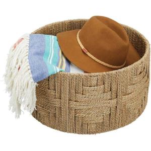 imagemDesign Large Round Woven Braided Seagrass Rope Home Storage Basket  for Organizing Closet Bedroom Bathroom Living Room Entryway Office Aztec Pattern Weave  Natural