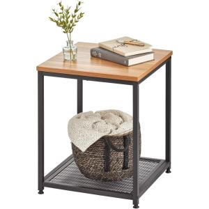 imagemDesign Metal Square Side Table Organizer with Steel Shelf  2Tier  Use in Bathroom Kitchen Entryway Hallway Mudroom Bedroom Laundry Room  BlackNordic Walnut