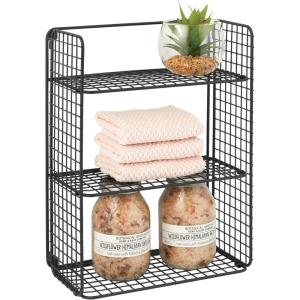imagemDesign Metal Wire 3Tier Hanging Shelf for Bathroom Storage  Wall Mounted Decorative Shelves  Floating Metal Bathroom Shelf Basket  Bathroom Wall Shelving  Concerto Collection  Black