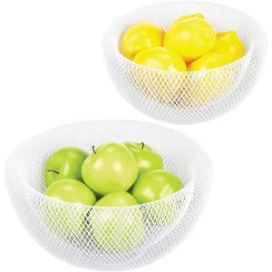 imagemDesign Metal Wire Fruit Bowl Basket Set for Kitchen Countertop Counter Organizer and Storage or Table Decor  Modern Decorative Bowls to Hold Fruits and Vegetables Set of 2 Matte White