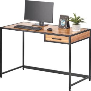 imagemDesign Metal ampamp Wood Sturdy Home Office Desk with Righthand Drawer  Computer Desk Home Office Writing Small Desk Modern Simple Style PC Table  Black Metal FrameDark Brown Nordic Walnut Top