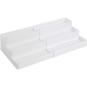 imagemDesign Plastic Expandable 3Tier Shelf Rack Organizer  Storage for Bathroom Vanity Cabinet Cupboard Drawer  Holds Medicine Vitamins Supplements Cosmetics  Ligne Collection  White