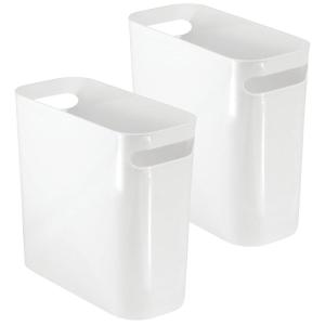 imagemDesign Plastic Small Trash Can 15 Gallon57Liter Wastebasket Narrow Garbage Bin Handles for Bathroom Laundry Home Office  Holds Waste Recycling 10quot High Aura Collection 2 Pack White