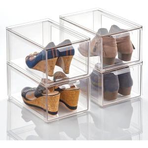 imagemDesign Plastic Stackable Closet Storage Organizer Bins with Pull Out Drawer for Cabinet Desk Shelf Cupboard or Dresser Organization  Lumiere Collection  4 Pack  Clear