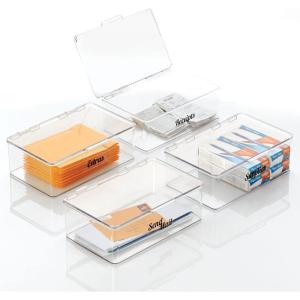 imagemDesign Plastic Stackable Home Office Supplies Storage Organizer Box with Hinged Lid  for Note Pads Gel Pens Staples Dry Erase Markers Tape  10 Inches Wide Pack of 4 32 Labels  Clear