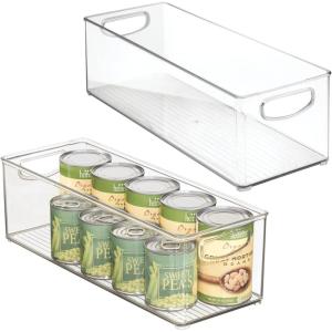 imagemDesign Plastic Stackable Kitchen Organizer  Storage Bin with Handles for Refrigerator Freezer Cabinet and Pantry Shelves Organization  Food Container  2 Pack  Clear