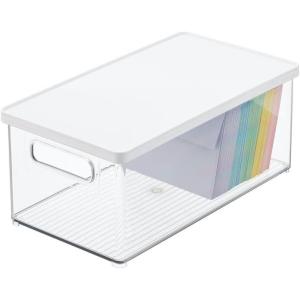 imagemDesign Plastic Storage Bin Box Container with Lid BuiltIn Handles Organization for Pens Pencils or Work Supplies in Home Office Cabinet or Desk Top Ligne Collection ClearWhite