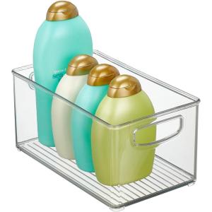 imagemDesign Plastic Storage Organizer Wide Container Bin with Handles for Bathroom Home Organization  Holds Vitamins Supplements Makeup Styling Tools  Ligne Collection  Clear