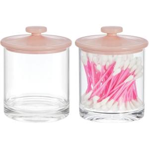 imagemDesign Small Modern Apothecary Storage Organizer Canister Jars  Acrylic Containers for Bathroom Organization Holder for Vanity Counter Makeup Table Lumiere Collection 2 Pack ClearLight Pink