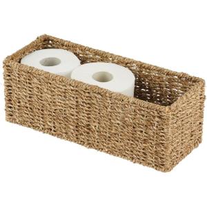imagemDesign Small Natural Woven Seagrass Bathroom Toliet Roll Holder Storage Organizer Basket Bin Use on Bathroom Countertop Toilet Tank Top  Holds 3 Rolls of Toilet Paper  NaturalTan