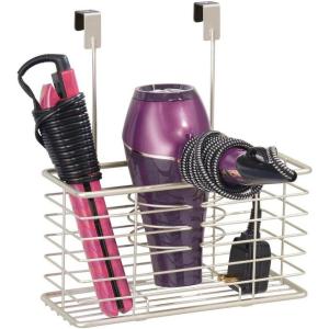 imagemDesign Steel Over CabinetDoor Hair Dryer Holder Storage Hair Styling Tool Organizer Basket for Bathroom  Blow Dryer Flat Iron Curling Wand Straightener Linelle Collection  Satin