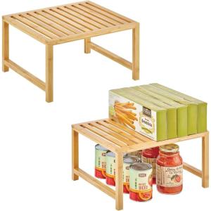 imagemDesign Wooden Stackable Storage Shelf  Food and Kitchen Organizer for Cabinet Pantry Shelves Countertop Cabinet  Echo Collection  2 Pack  Natural Bamboo