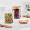 imagemDesign Glass Medium Storage Canister wAirtight Bamboo Lid for Kitchen Pantry Counter Cabinet Holds Food Snacks Cooking or Baking Supplies Home Sort Collection 2 Pack ClearNatural