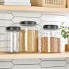 imagemDesign Medium Storage Glass Canister with Airtight Metal Lid for Kitchen Pantry Counter or Cabinet Container for Food Snacks Cooking or Baking Supplies Home Sort Collection  ClearBlack
