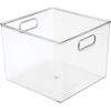 imagemDesign Plastic Modern Storage Organizer Bin Basket with Handles for Kitchen Organization  Shelf Cubby Cabinet and Closet Organizing Decor  Ligne Collection  Clear