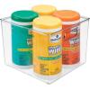 imagemDesign Plastic Modern Storage Organizer Bin Basket with Handles for Kitchen Organization  Shelf Cubby Cabinet and Closet Organizing Decor  Ligne Collection  Clear