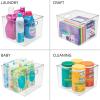 imagemDesign Plastic Modern Storage Organizer Bin Basket with Handles for Kitchen Organization  Shelf Cubby Cabinet and Closet Organizing Decor  Ligne Collection  Clear