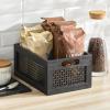 imagemDesign Small Decorative Wooden Crate Storage Box Rustic Pine Wood Organizer Bin Basket w BuiltIn Handles for Kitchen Pantry Cupboard Cabinet or Counter  Home Sort Collection  Black Pine