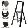 imagemDesign Small Folding Step Ladder Lightweight Slim Step Stool for Kitchen Closet Pantry Living Room Easy Reach MultiPurpose Foldable Stairs with Hand Rails Home Sort Collection Matte Black