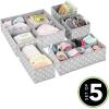 imagemDesign Soft Fabric Dresser DrawerCloset Divided Storage Organizer Bins for Nursery  Holds Blankets Bibs Socks Lotion Clothes Shoes Toys  Set of 5  GrayWhite Polka DotGrayWhite
