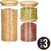 imagemDesign Storage Glass Canister with Airtight Bamboo Lid  Kitchen Pantry Counter or Cabinet Container Holds Food Snacks Cooking or Baking Supplies Home Sort Collection Set of 3 ClearNatural
