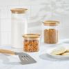 imagemDesign Storage Glass Canister with Airtight Bamboo Lid  Kitchen Pantry Counter or Cabinet Container Holds Food Snacks Cooking or Baking Supplies Home Sort Collection Set of 3 ClearNatural