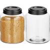 imagemDesign Small Storage Glass Canister with Airtight Metal Lid for Kitchen Pantry Counter or Cabinet Container for Food Snacks Cooking or Baking Supplies Home Sort Collection 2 Pack ClearBlack