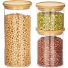 imagemDesign Storage Glass Canister with Airtight Bamboo Lid  Kitchen Pantry Counter or Cabinet Container Holds Food Snacks Cooking or Baking Supplies Home Sort Collection Set of 3 ClearNatural