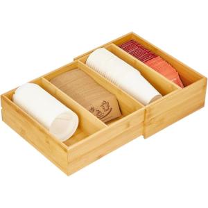 imagemDesign Bamboo Wood Expandable Deep Kitchen Drawer Organizer Tray Bin for Kitchen Organize Drawers Counters Shelves Holds Plasticware Lids Towels Utensils Home Sort Collection  Natural