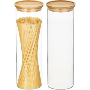 imagemDesign Glass Extra Large Storage Canister with Airtight Bamboo Lid for Kitchen Pantry Counter or Cabinet Holds Food Snacks Cooking Supplies Home Sort Collection 2 Pack ClearNatural