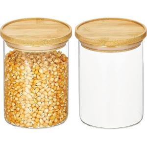 imagemDesign Glass Medium Storage Canister wAirtight Bamboo Lid for Kitchen Pantry Counter Cabinet Holds Food Snacks Cooking or Baking Supplies Home Sort Collection 2 Pack ClearNatural