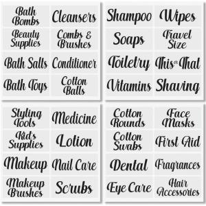 imagemDesign Home Organization Labels  Preprinted Label Stickers for Bathroom Storage and Cleaning  Household Organizing for Jars Canisters Containers Bins and Boxes  32 Count  ClearBlack