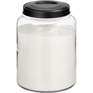 imagemDesign Medium Storage Glass Canister with Airtight Metal Lid for Kitchen Pantry Counter or Cabinet Container for Food Snacks Cooking or Baking Supplies Home Sort Collection  ClearBlack