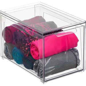 imagemDesign Plastic Stackable Closet Storage Organizer Bins with Pull Out Drawer for Cabinet Desk Shelf Cupboard or Dresser Organization  Lumiere Collection  Clear