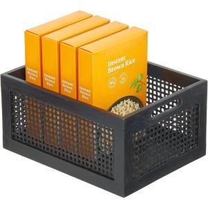 imagemDesign Small Decorative Wooden Crate Storage Box Rustic Pine Wood Organizer Bin Basket w BuiltIn Handles for Kitchen Pantry Cupboard Cabinet or Counter  Home Sort Collection  Black Pine