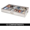 imagemDesign Fabric Under The Bed Shoe Storage Organizer Containers Bins for Mens Womens Kids Sneakers Flats Sandals Shoes  12 Compartments  Textured Print  LinenTan